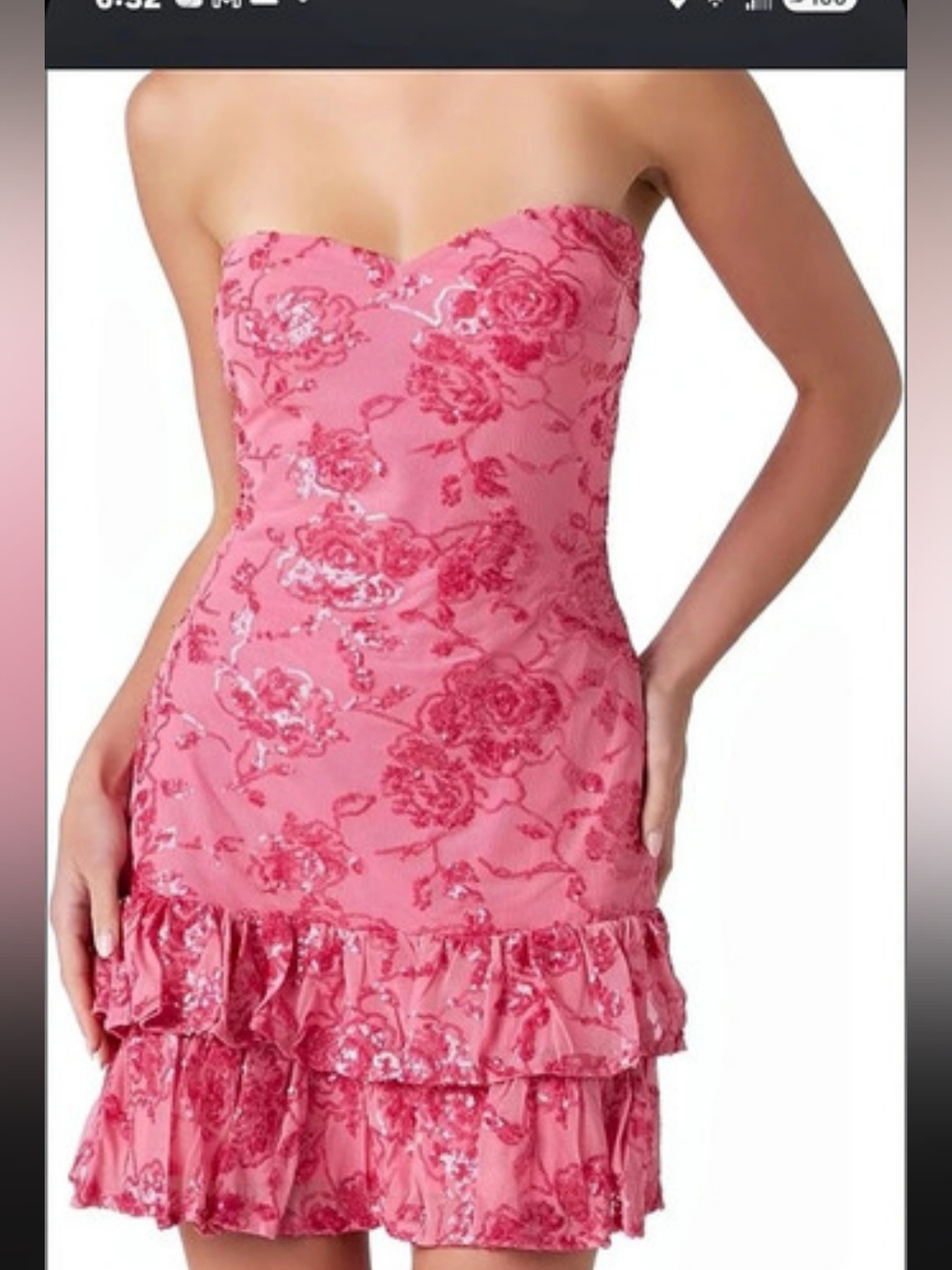 Lulus Farrah Pink Sequin Ruffle Strapless Mini Dress, Medium